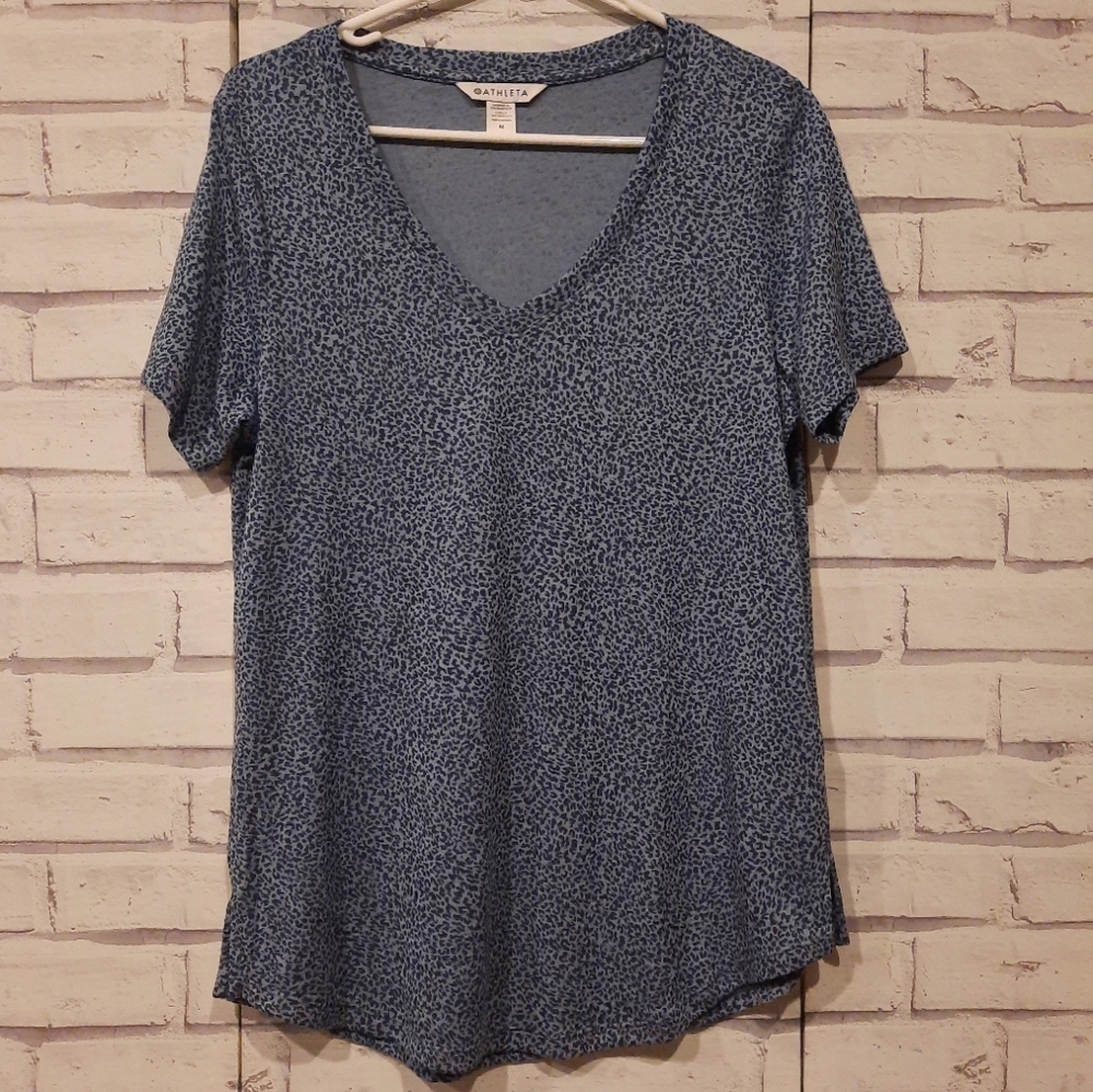 Athleta Women's Size M Breezy Scoop V-Neck Tee Blue Short Sleeve Stretch
